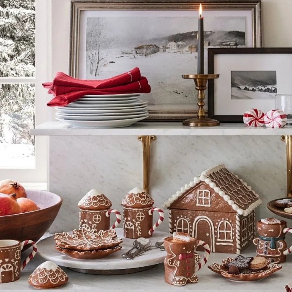 Pottery Barn Gingerbread House Mug Handpainted Stoneware New In Box